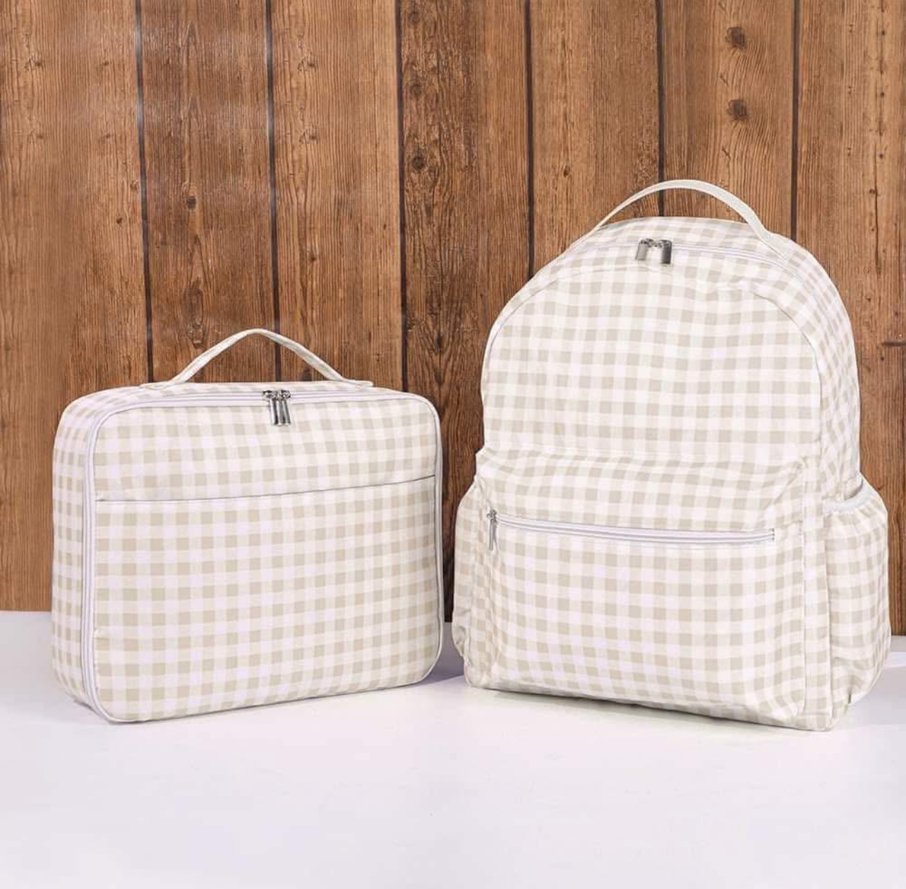 Embroidered Gingham Ruffle Bookbag