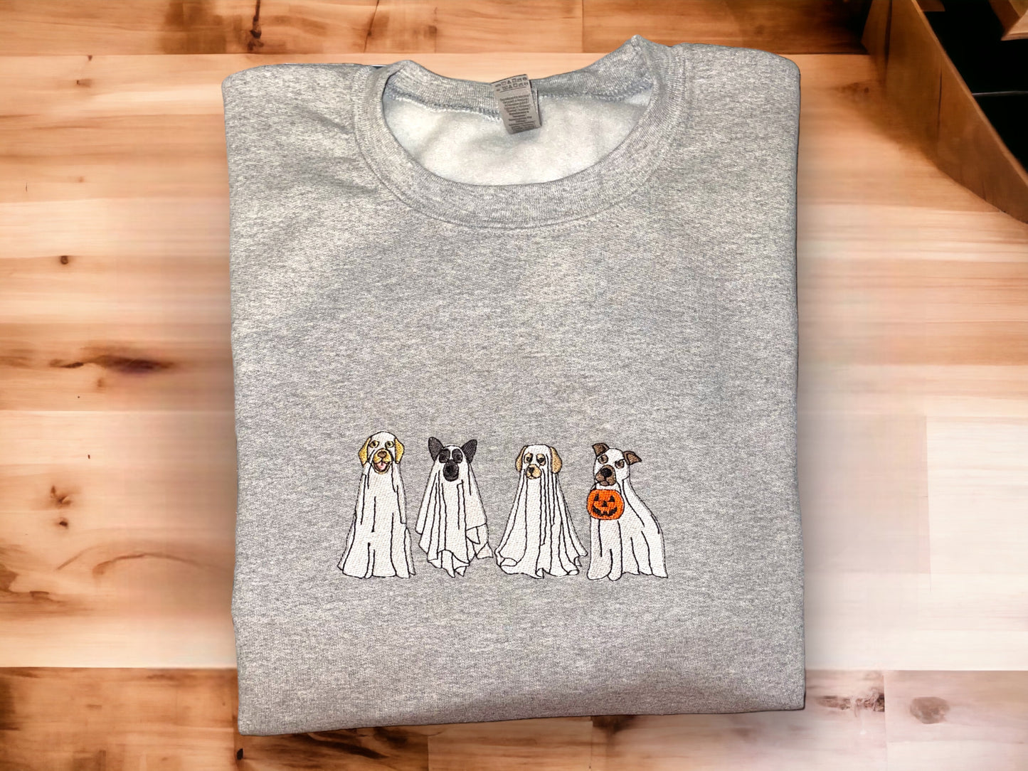 Embroidered Ghost Dogs Halloween Sweatshirt