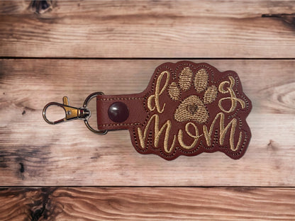 “Dog Mom” Embroidered Keychain (Brown and Caramel)