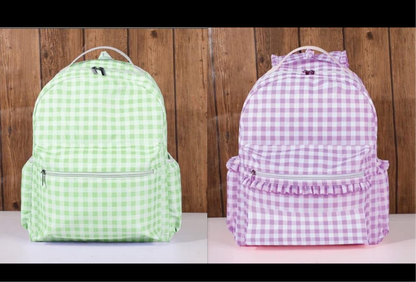 Embroidered Gingham Ruffle Bookbag