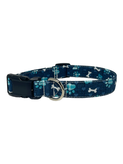 "Blue Paw-Prints" - Dog Collar
