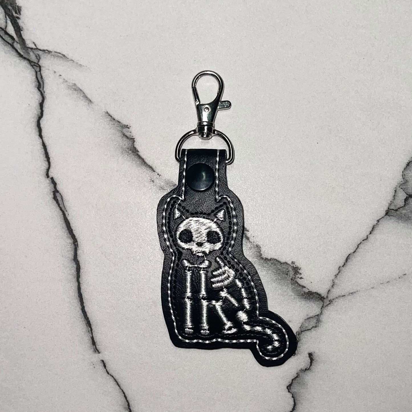 Skeleton Cat Embroidered Keychain