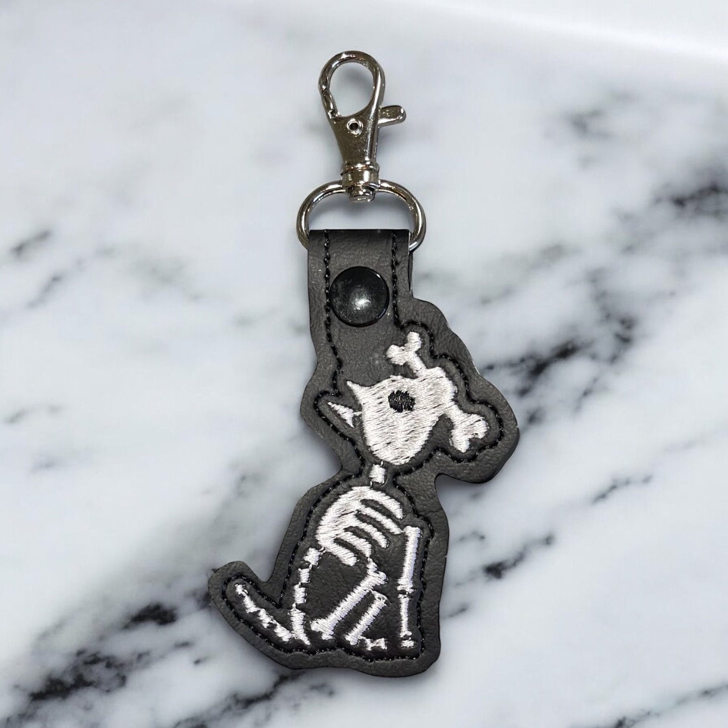 Skeleton Dog Halloween Embroidered Keychain