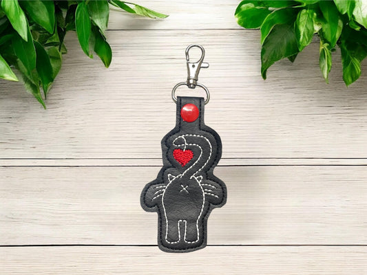 Cat Butt Embroidered Keychain (Black)